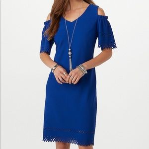 Roz and Ali Blue Cold Shoulder Dress Medium NWT